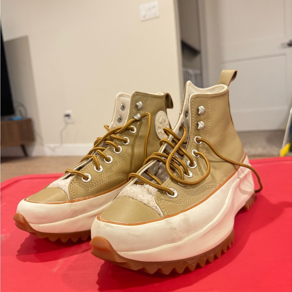 Converse High-Top Sneakers in Tan and White